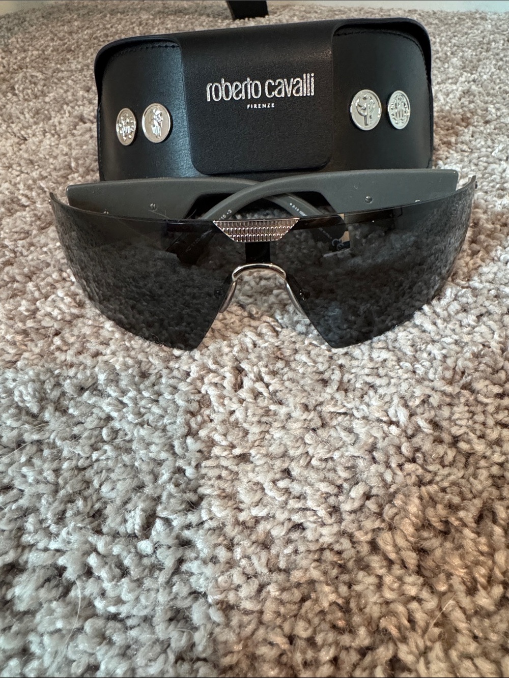 Roberto Cavalli Black Shield Sunglasses with Silver Accent